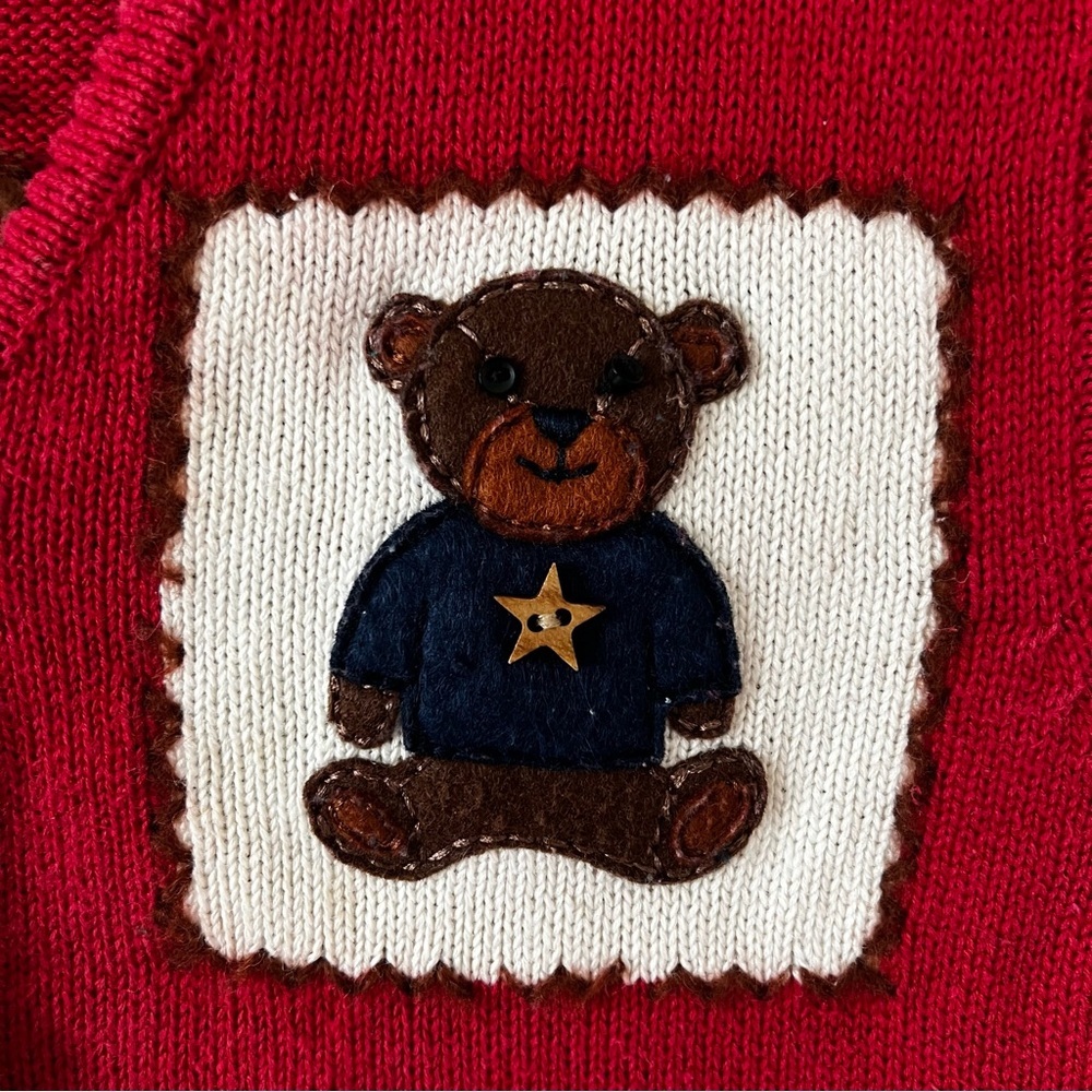 Marisa Christina Vintage Red Wool Blend Americana Teddy Bear Knit Sweater Vest S - Picture 8 of 16
